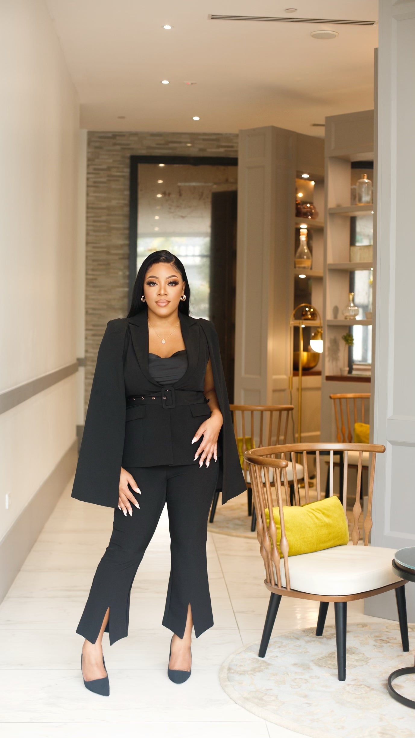 Black Cape Blazer Suit