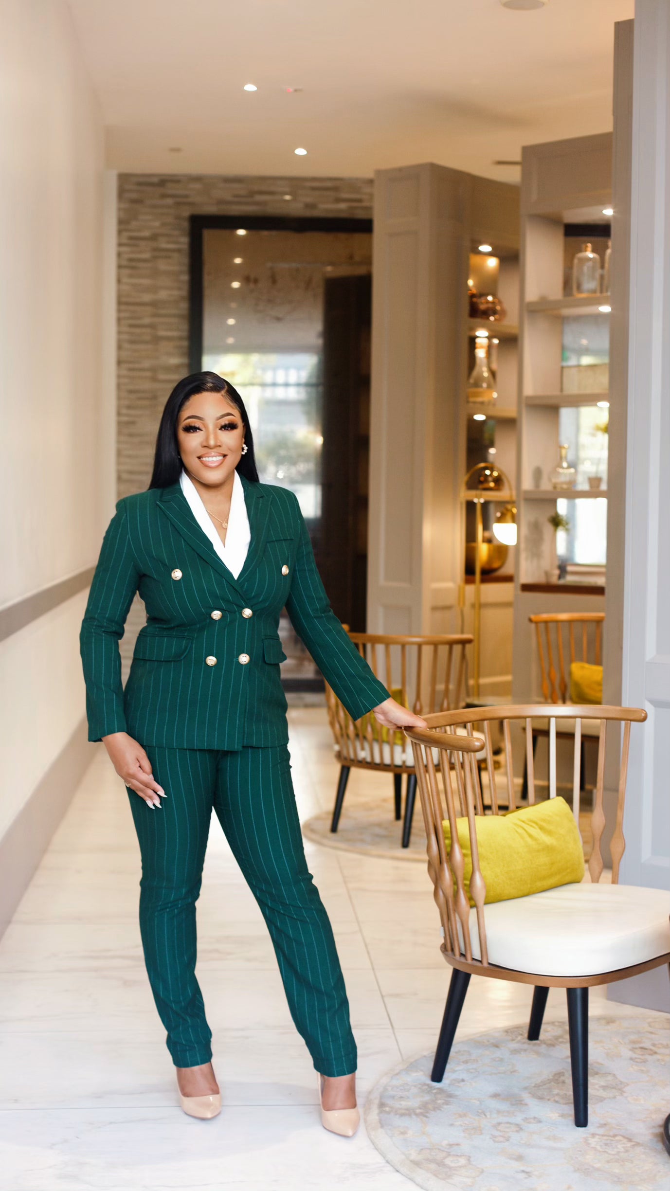 Fashionable Green Plaid Suit