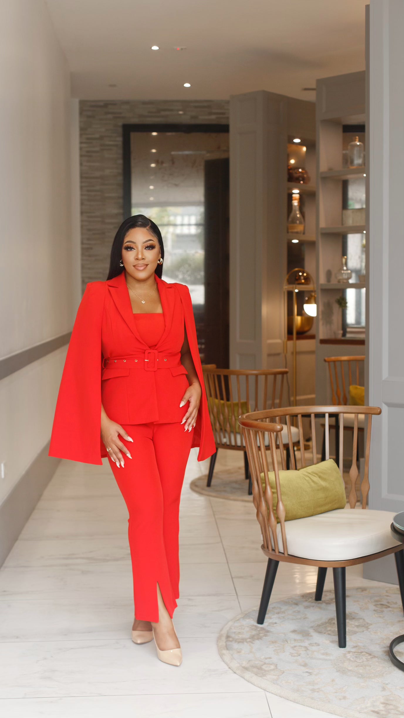 Premium SHero Women’s Red Cape Blazer