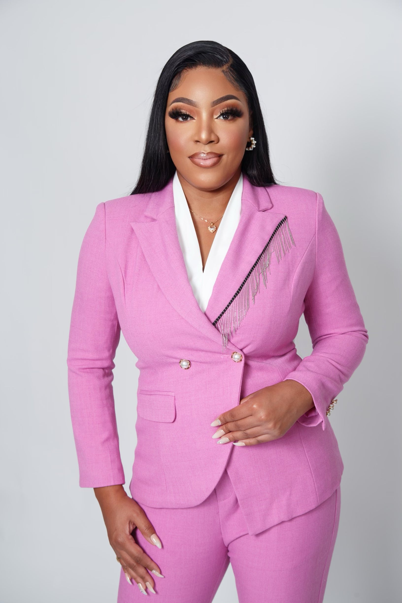 Stylish Pink Pants Suit 